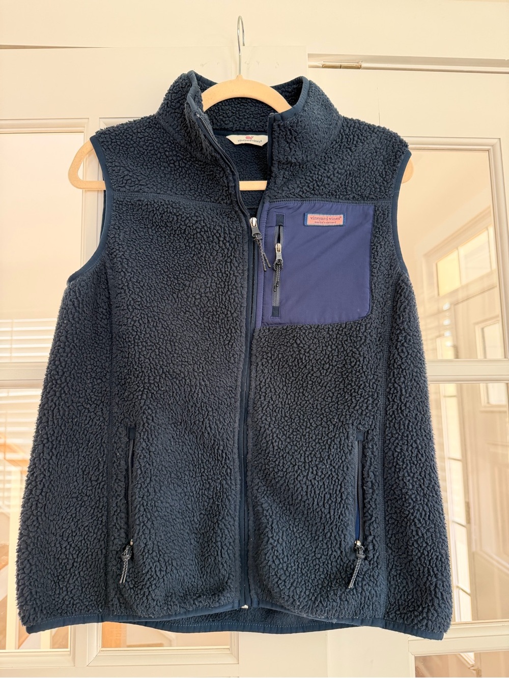 Vineyard Vines Women’s Small Sherpa Fleece Vest – Navy Blue Full Zip